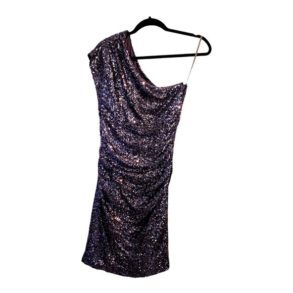 Lauren Ralph Lauren Evening Gray Silver Sequin One Shoulder Mini Dress Size 4 - Picture 1 of 7